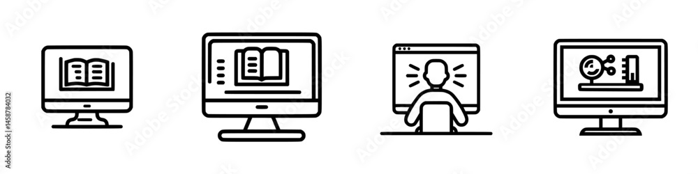Poster vector illustration of digital learning and online education activities using computers