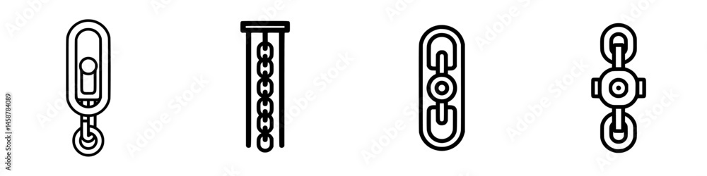 Poster vector illustration icons of various types of chains and connections used in design and engineering 