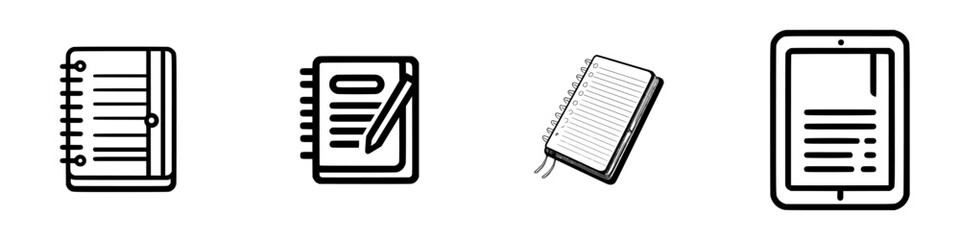 Vector illustration icons of notebooks and digital note-taking devices for educational and organizational purposes