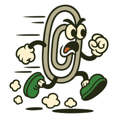 Angry Paperclip Cartoon Running in a Hurry
