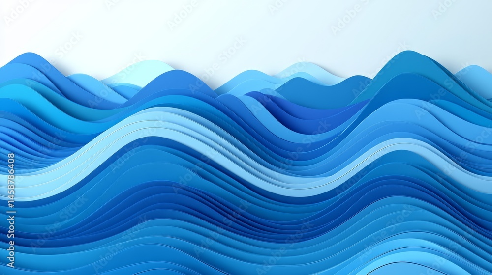 Aufkleber abstract background fluid paper layers in deep blue tones creating dynamic waves, 3d illustration