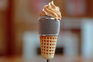 Ice cream cone holding a microphone.