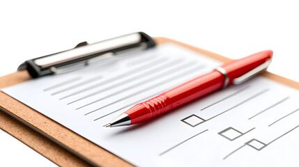 Professional Clipboard with Attached Pen on White Background for Office Use