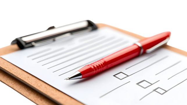 Professional Clipboard with Attached Pen on White Background for Office Use