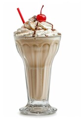 Delicious creamy milkshake with cherry
