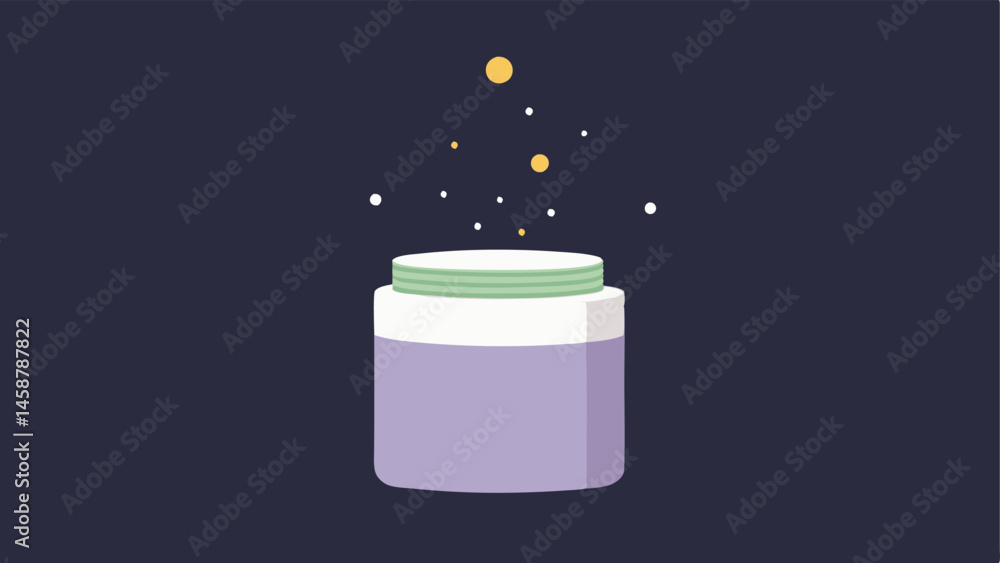 Poster facial cream jar a minimalist design of an open jar of facial cream with small glowing particles eme