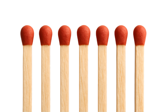 Close Up of Red Tipped Wooden Matches on White Background