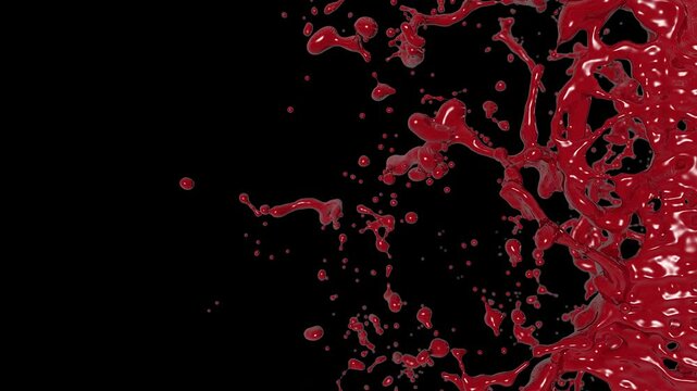 A splash of red viscous liquid similar to blood on a transparent background.