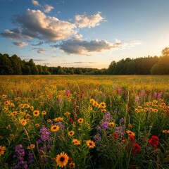 Obraz premium Vibrant Wildflower Meadow at Sunset