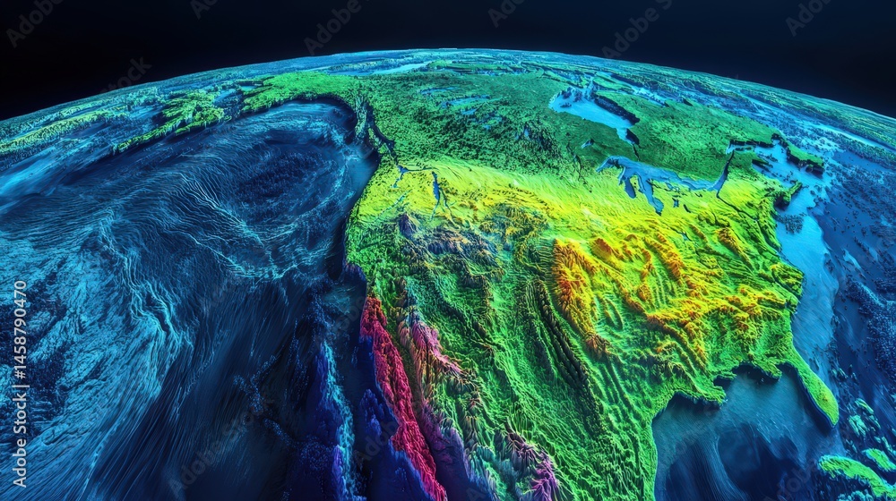Poster 3d earth with interactive features that allow users to explore the world climates, ecosystems, and w