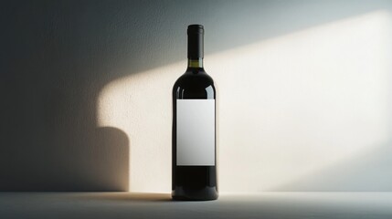 Elegant red wine bottle blank label sunlit wall minimalist design perfect for branding sophisticated