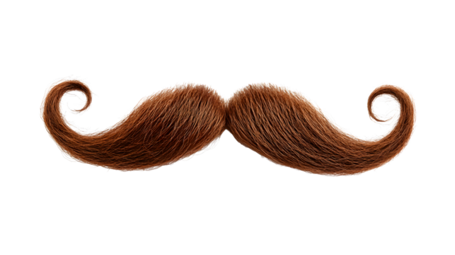 Detailed Brown Swirled Handlebar Mustache on Man's Face with Male Hair