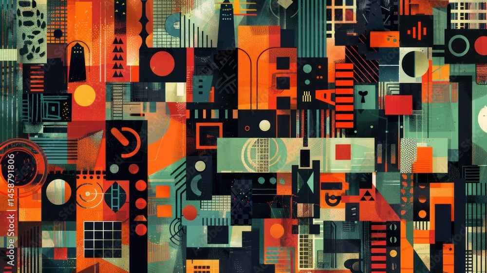 Poster digital concept of city life with shapes and patterns