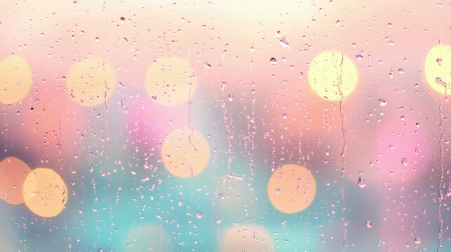 Fototapeta Rain Splashed Glass Texture with Night Lights