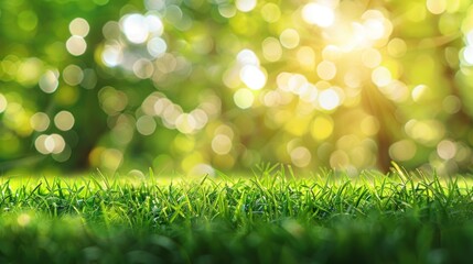 Obraz premium A lush green field with a bright sun shining down blur background