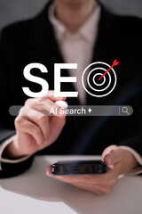 Businessman working SEO search engine optimization web cyberspace marketing strategy technology...
