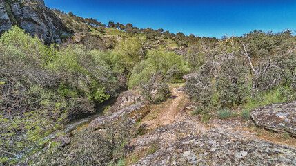 Fishermen's Path, Cega River Ravine Hiking Route, Cega River Ravine, La Velilla, Pajares de Pedraza, Pedraza, Segovia, Castile and Leon, Spain, Europe