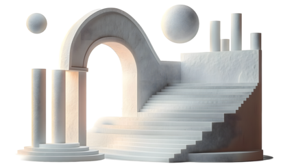 Surreal geometric shapes. Abstract vector elements and signs in trendy minimal outline style. Arch, stairs, column etc.