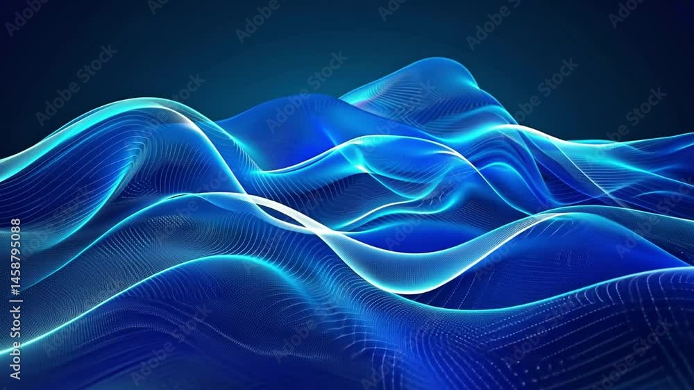 Poster mesmerizing abstract waves digital design of fluid movement and depth in vibrant blue backgrounds, s