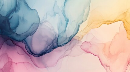 Naklejka premium Abstract Fluid Art: Serene Hues of Blue, Pink, and Gold