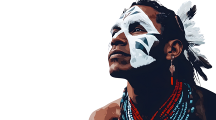 Calm Tribal Man with White Face Illustration