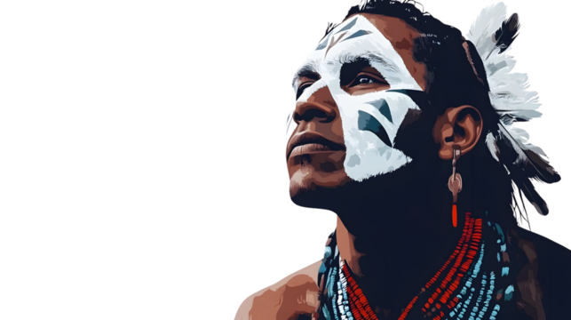 Calm Tribal Man with White Face Illustration