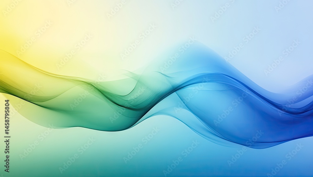 Poster abstract design featuring smooth. flowing waves in shades of teal and yellow. creating a serene atmo