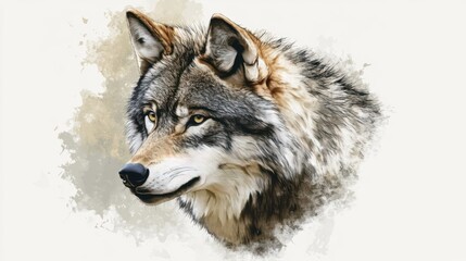 Fototapeta premium Majestic Wolf Portrait: A Digital Painting of a Gray Wolf