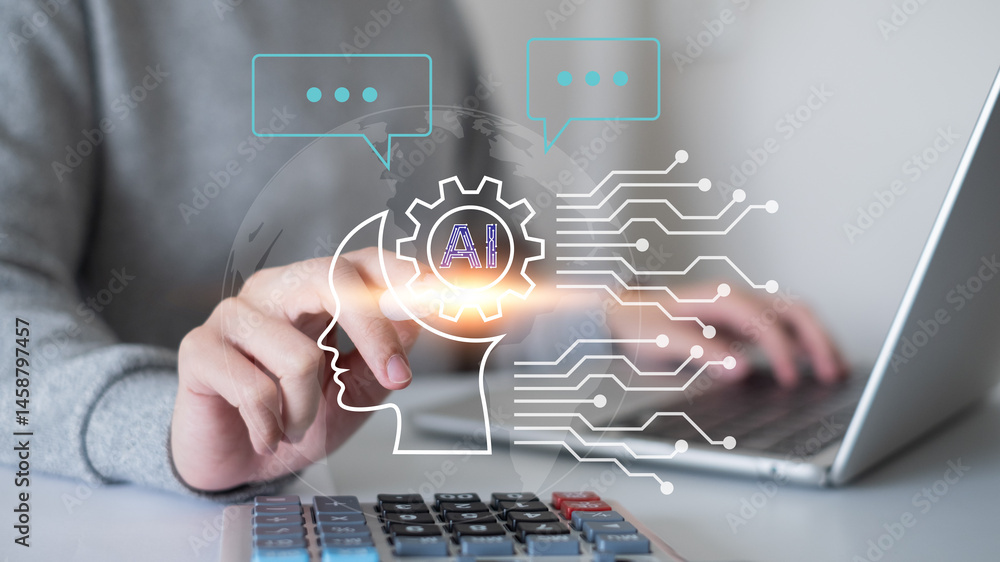 Poster artificial intelligence chatbot communication innovation client business service message technology 
