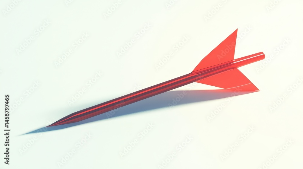 Poster 3d rendering of a red arrow with shadow effects, appearing to pierce through a transparent surface, 