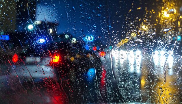 Conducci&oacute;n bajo la lluvia: ventanillas de un coche que circula bajo la lluvia.