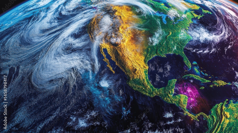 Aufkleber earth viewed from space, with a focus on the changing weather patterns and cloud coverage, offering 