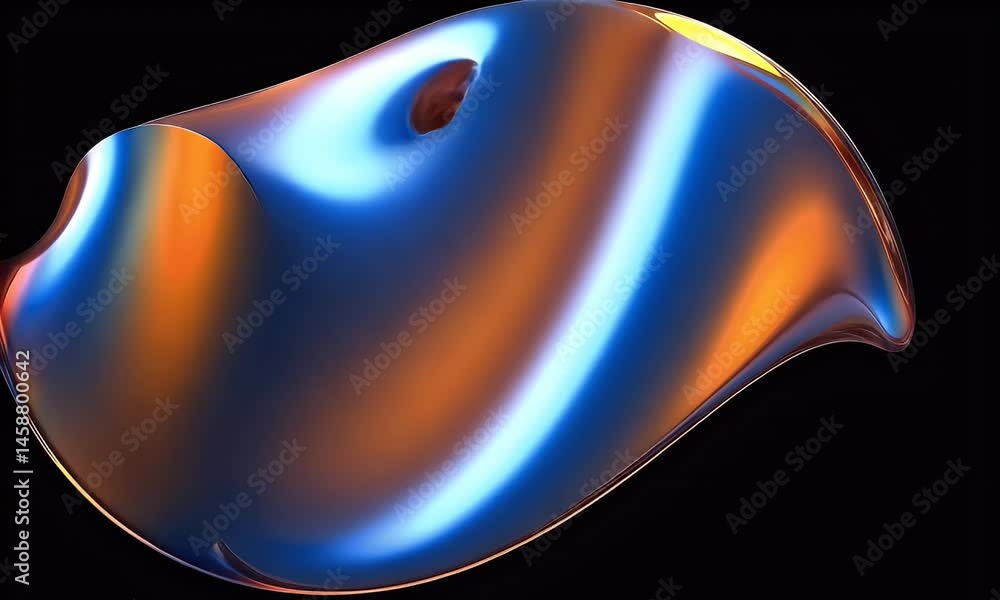 Poster 3d render, abstract fluid glass background with a colorful twisted ribbon in motion on a dark blue a