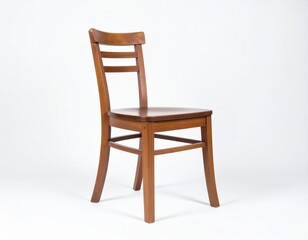 Wooden chair with backrest featuring parallel horizontal bars, simple square seat isolated