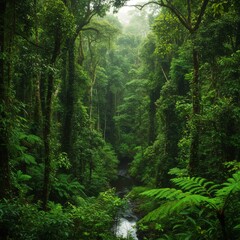 Fototapeta premium Lush Green Rainforest With a Small River
