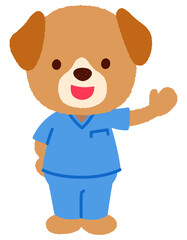 かわいいイヌのお医者さん　スクラブを着たイヌのお医者さん
