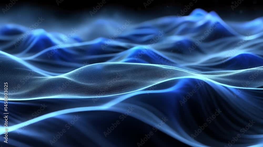 Poster mesmerizing abstract design of flowing waves with smooth curves and vibrant blue textures, creating 