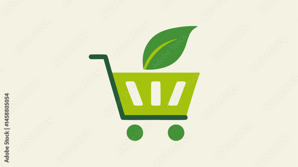 Poster minimalist ecosymbol a simple icon combining a shopping cart and a leaf conveying the message of eco