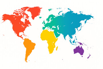 Colorful World Map, Rainbow Gradient Continents, Vector Global Illustration