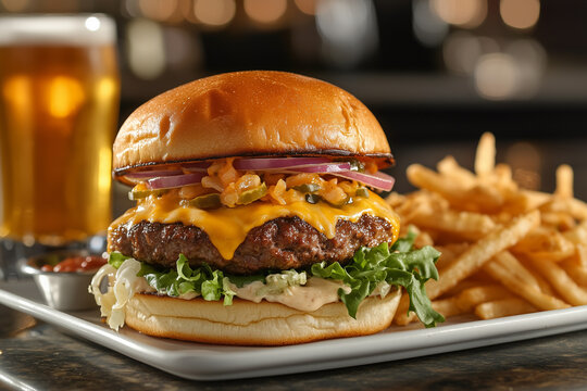A hamburger with cheese