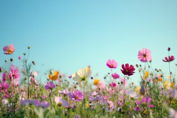 Many flowers in the field sky landscape outdoors.