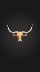 Stylized illustration of a longhorn cattle head.