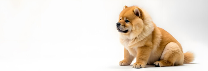 A magnificent Chow Chow sits regally against a pristine white studio backdrop, its distinctive lion-like mane and deep-set eyes captured in a noble side profile. This professional portrait showcases