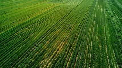Fototapeta premium Drone flying over green field for crop monitoring