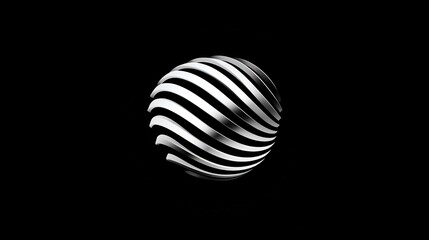 Abstract metallic sphere with swirling stripes.