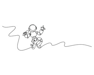 Continuous line drawing of a robot joyfully singing into a microphone, energetic and dynamic movement, minimalistic and futuristic style artwork representing music and technology.