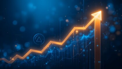 Glowing Arrow Graph Depicting Growth and Financial Success with Dark Background