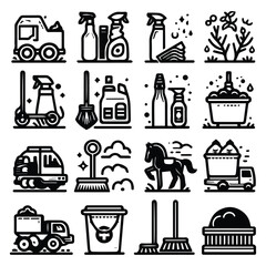 vector clip art set of cleaning elements, simple line style icons