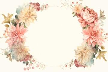 Obraz premium Vintage flowers circle frame pattern dahlia plant.