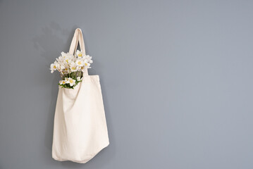 wildflowers in a reusable cloth vintage bag. Eco-friendly and natural. plastic-free and zero waste